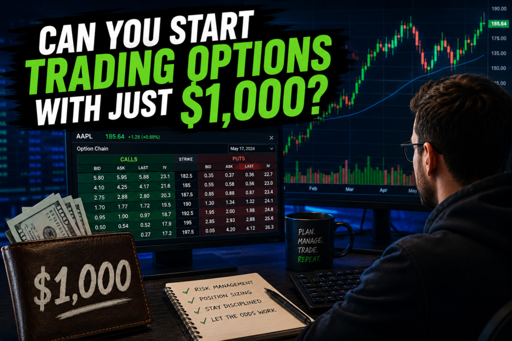 Options trading with $1000 account for beginners learning defined-risk strategies